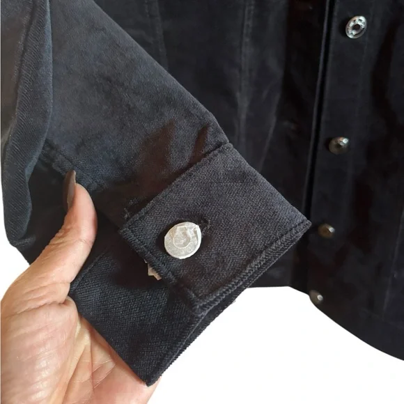 Denim & Company D Co Velour Trucker Button Down Jacket Size Large - Picture 2 of 7